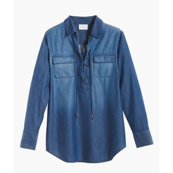 Chico’s Shirt Size 2 (12) Lace Up Cotton Popover - Picture 4 of 16